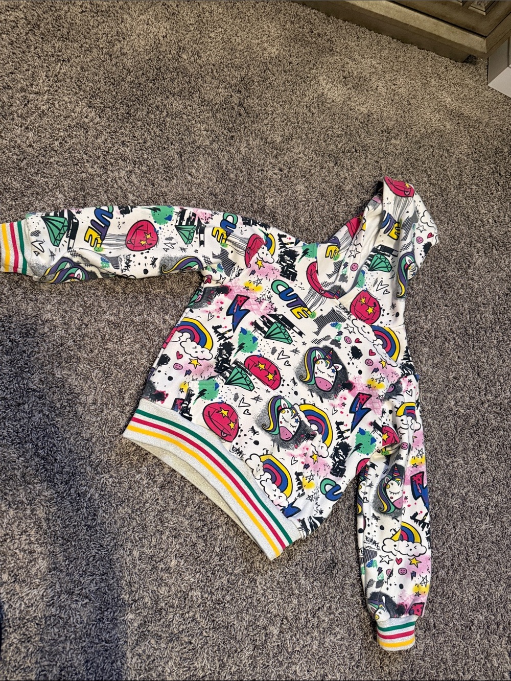 Lola + The Boys White Hoodie with Multicolor Graphic Prints